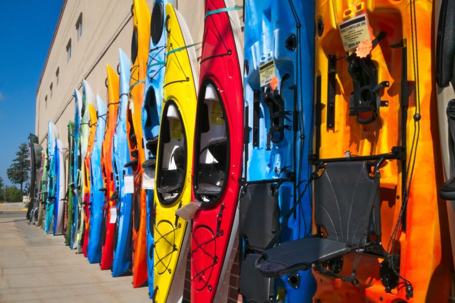 image of Colorful fiberglass kayaks