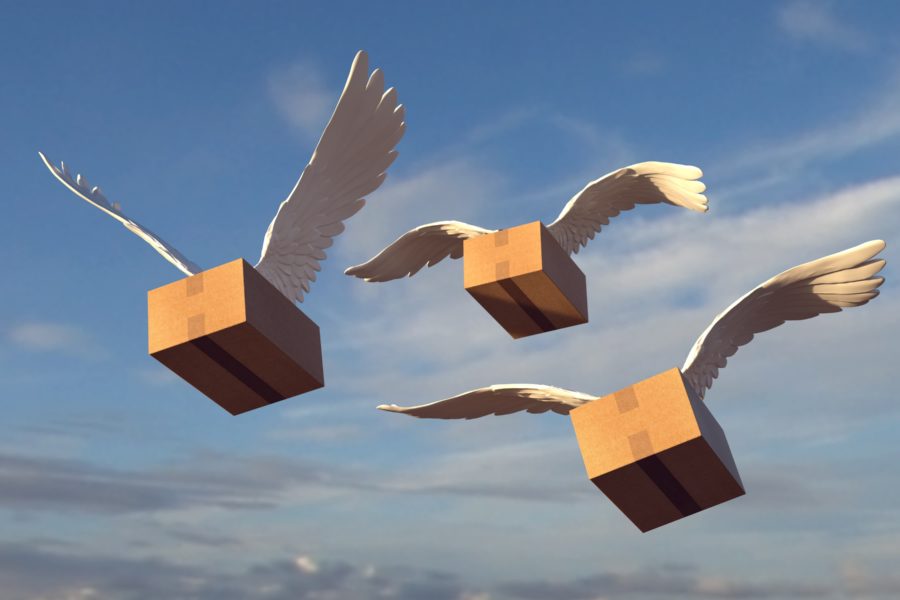 image of package boxes with wings